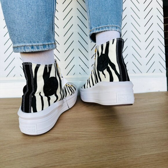 ❤️Rare Converse Chuck Taylor All Star Move Hi Women Shoes Sz 9 Black White Zebra - Picture 5 of 11